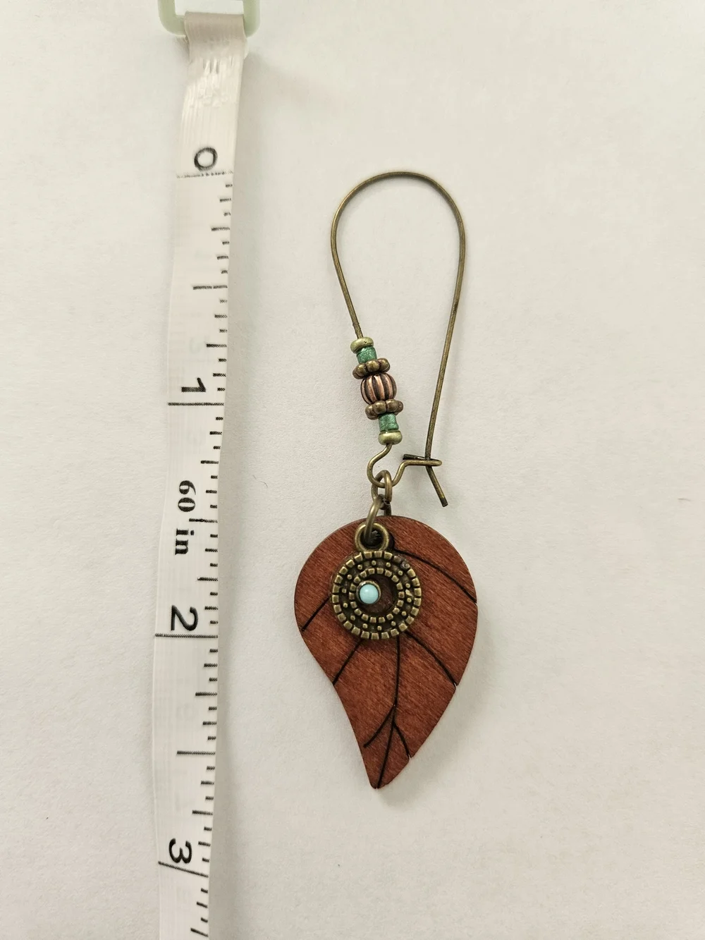 Boho Leaf Drop Earrings in Brown and Turquoise Western Feminine Festival